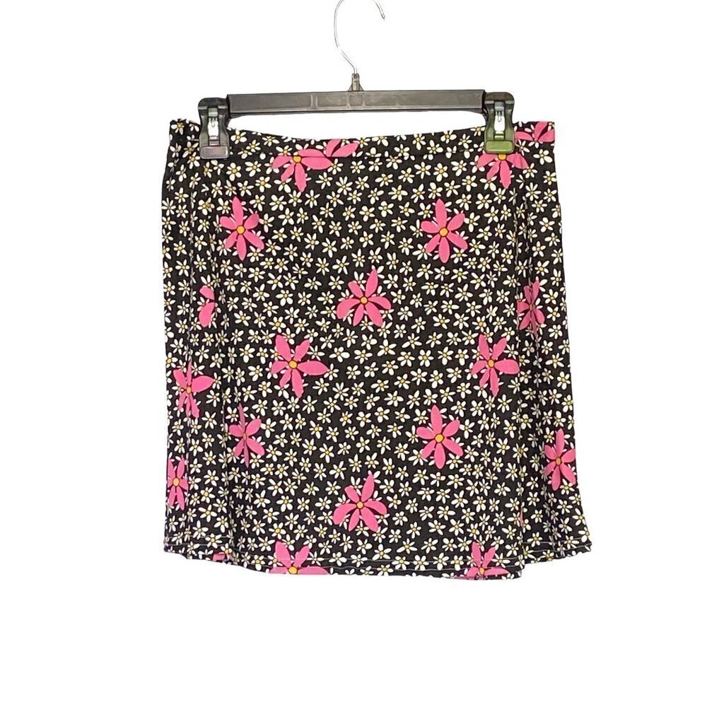 Sensation Y2K Fit & Flare Mini‎ Skirt Black & Pink Floral Print 29" Waist